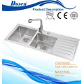 Surgical stainless steel grade underfloor rinses sink double bowl with drainboard